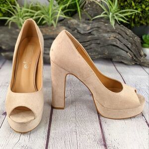 Truffle Collection Peep Toe Platform Block Heel Pumps